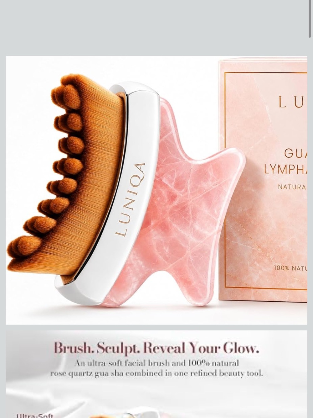 NEW 2-in-1 Face Brush & Rose Quartz Gua Sha Facial Massage Tool